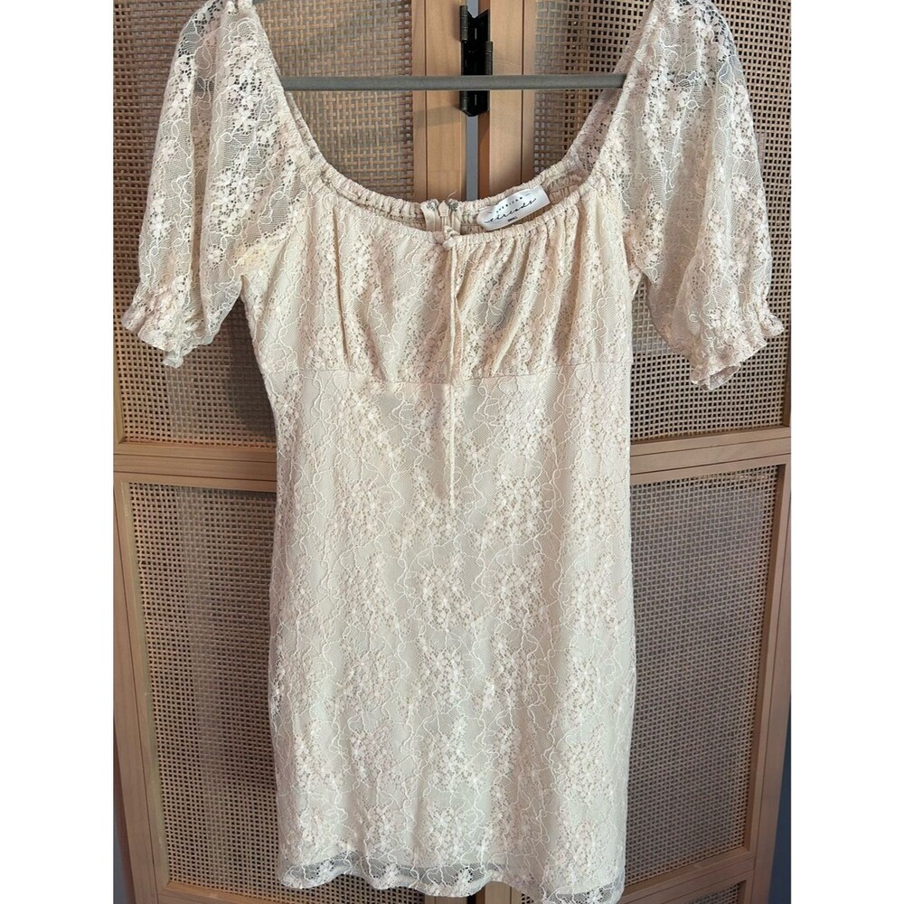 American Threads Cream Lace Puff Sleeve Mini Dress Size S Cottagecore Coquette